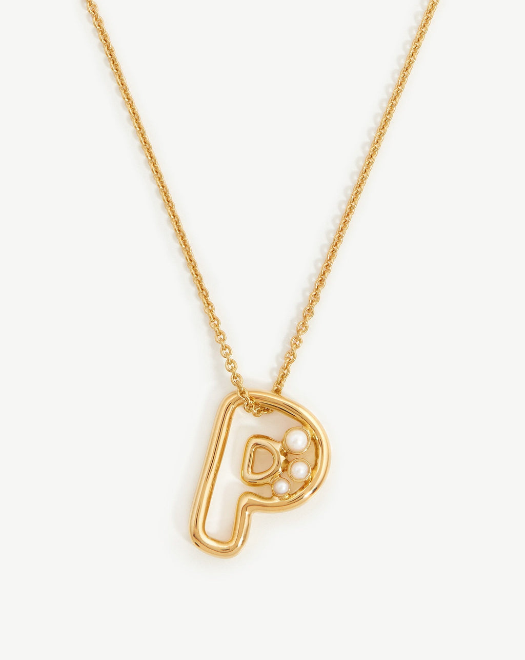 Chubby Pearl Initial Pendant Necklace  - Initial P | 18ct Gold Vermeil/Pearl