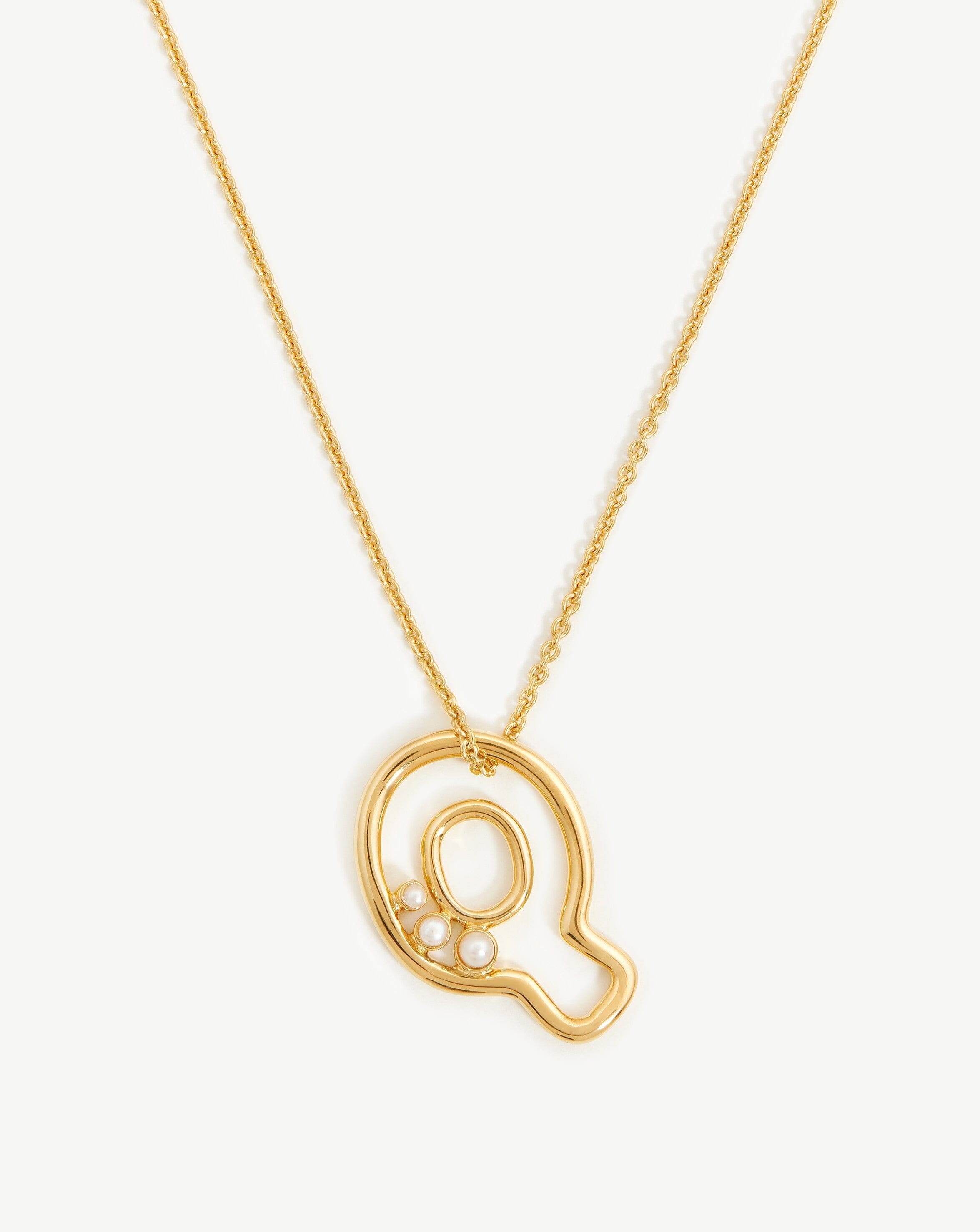 Chubby Pearl Initial Pendant Necklace  - Initial Q | 18ct Gold Vermeil/Pearl