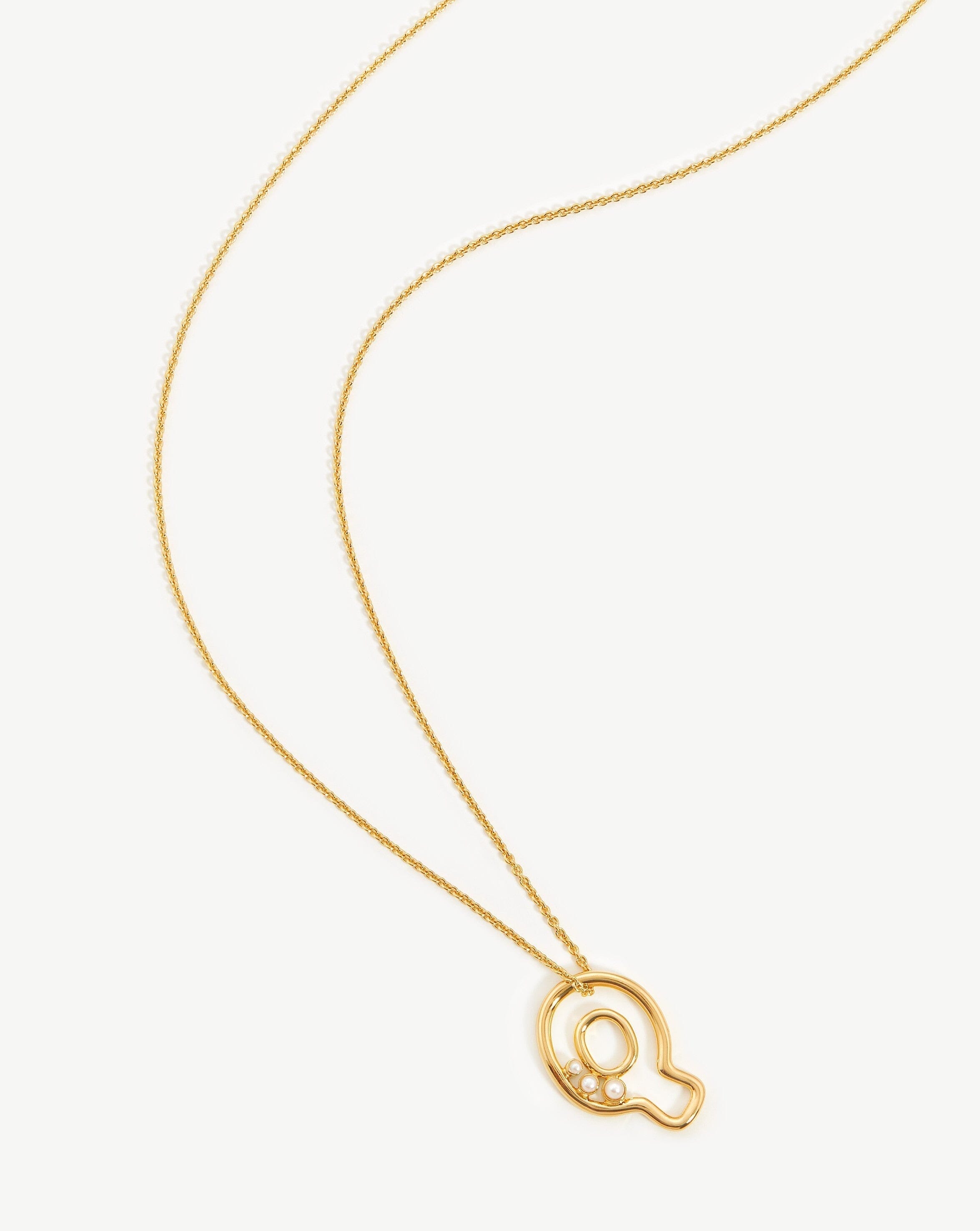 Chubby Pearl Initial Pendant Necklace  - Initial Q | 18ct Gold Vermeil/Pearl