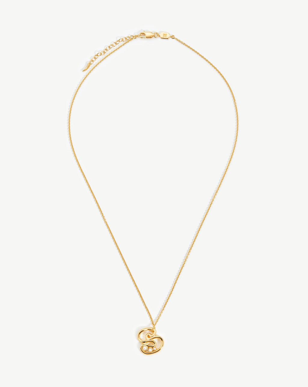 Chubby Pearl Initial Pendant Necklace  - Initial S | 18ct Gold Vermeil/Pearl