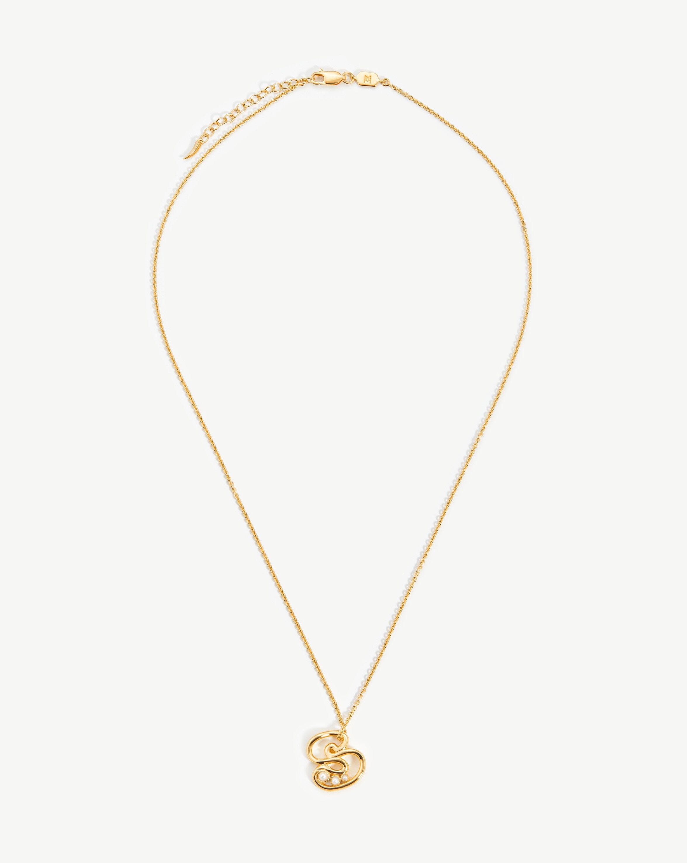 Chubby Pearl Initial Pendant Necklace  - Initial S | 18ct Gold Vermeil/Pearl