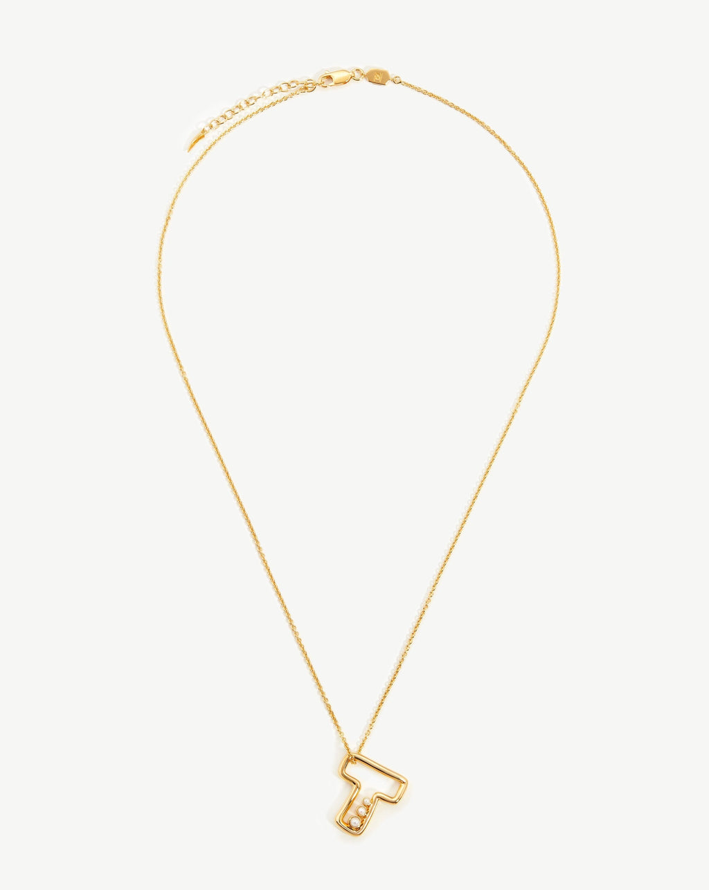 Chubby Pearl Initial Pendant Necklace  - Initial T | 18ct Gold Vermeil/Pearl