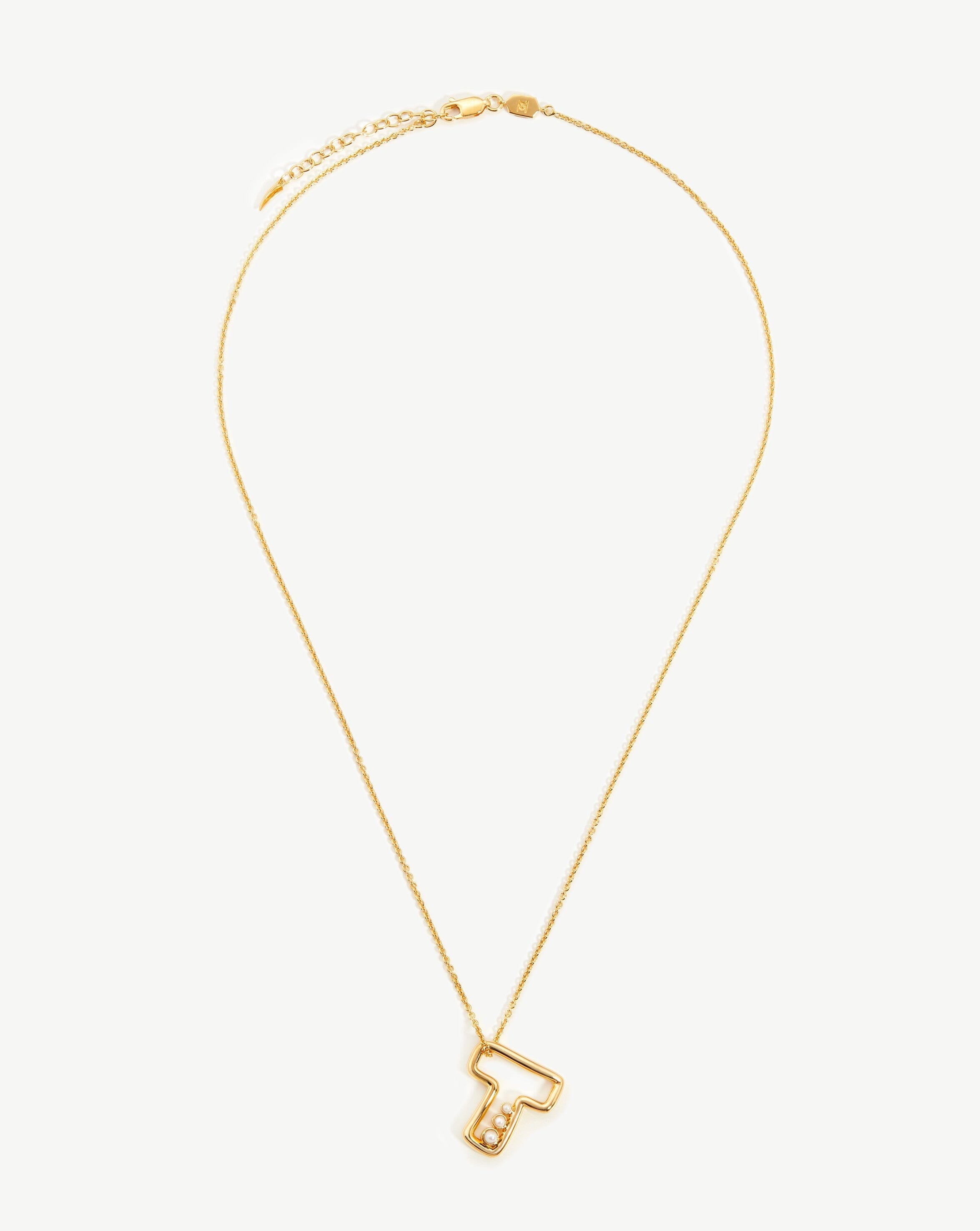 Chubby Pearl Initial Pendant Necklace  - Initial T | 18ct Gold Vermeil/Pearl