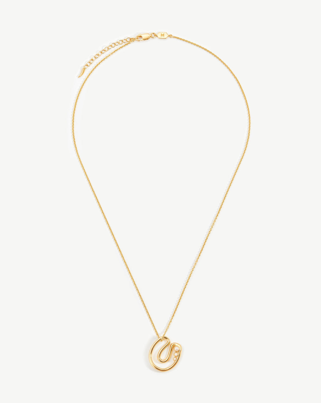 Chubby Pearl Initial Pendant Necklace  - Initial U | 18ct Gold Vermeil/Pearl