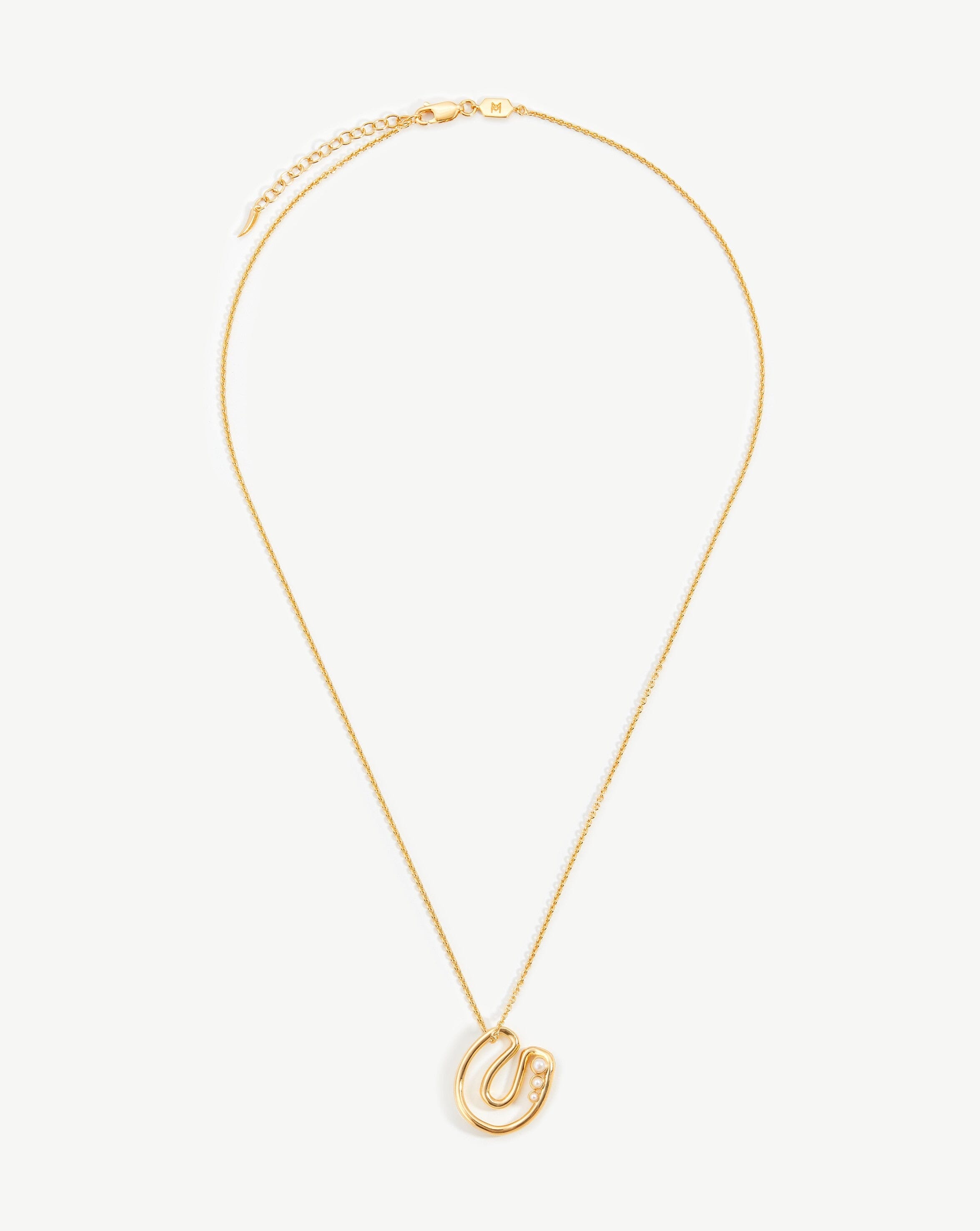 Chubby Pearl Initial Pendant Necklace  - Initial U | 18ct Gold Vermeil/Pearl