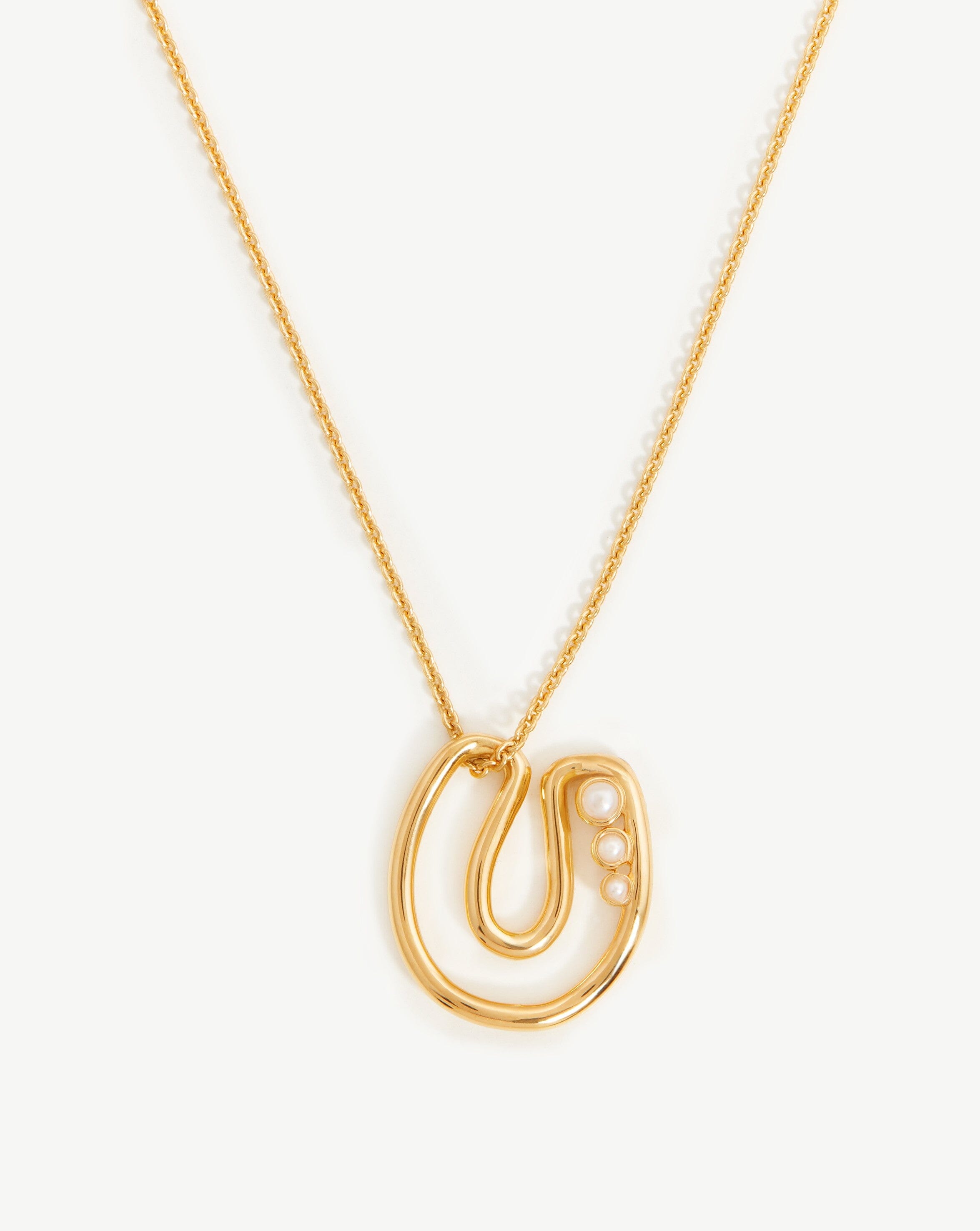 Chubby Pearl Initial Pendant Necklace  - Initial U | 18ct Gold Vermeil/Pearl