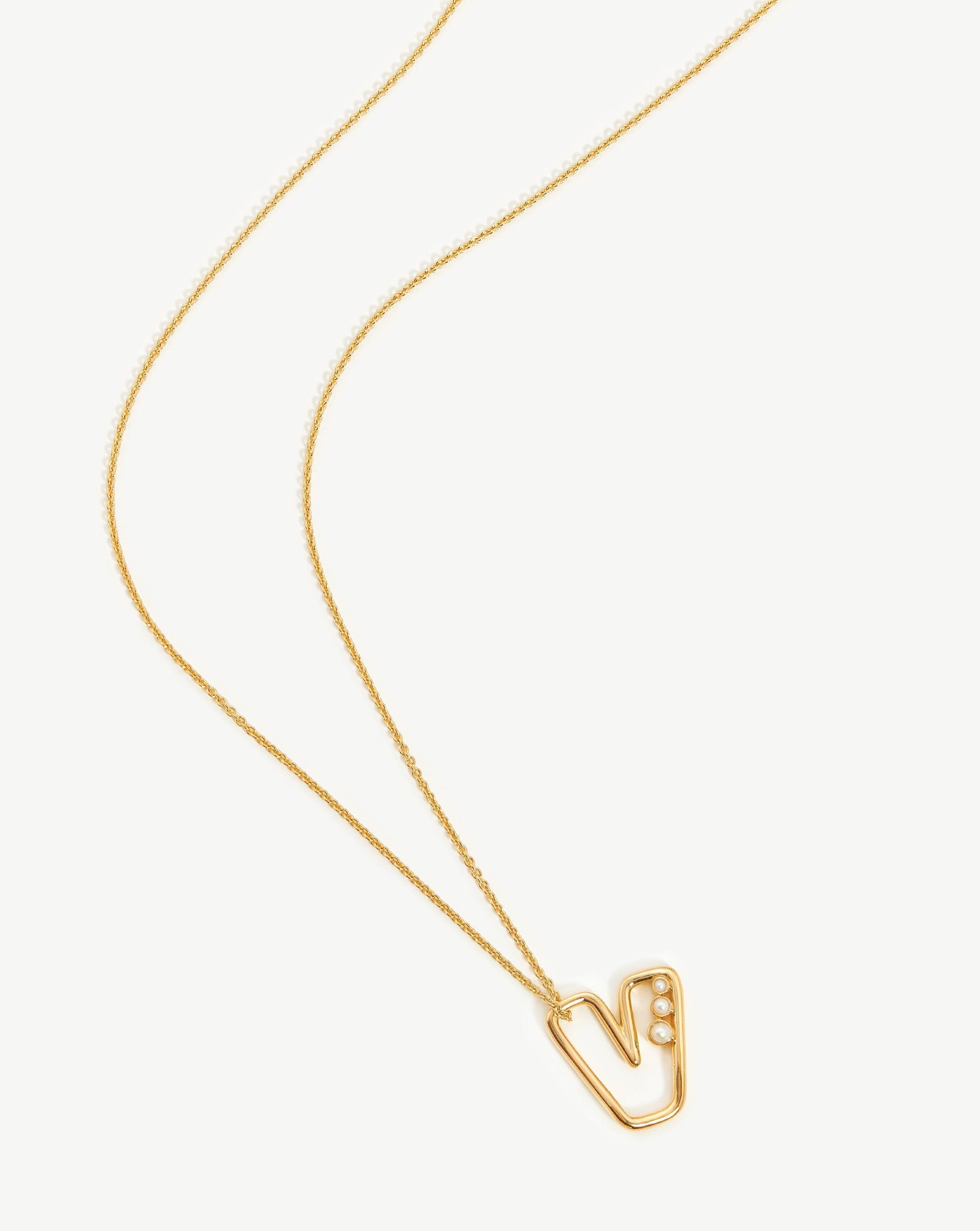 Chubby Pearl Initial Pendant Necklace  - Initial V | 18ct Gold Vermeil/Pearl