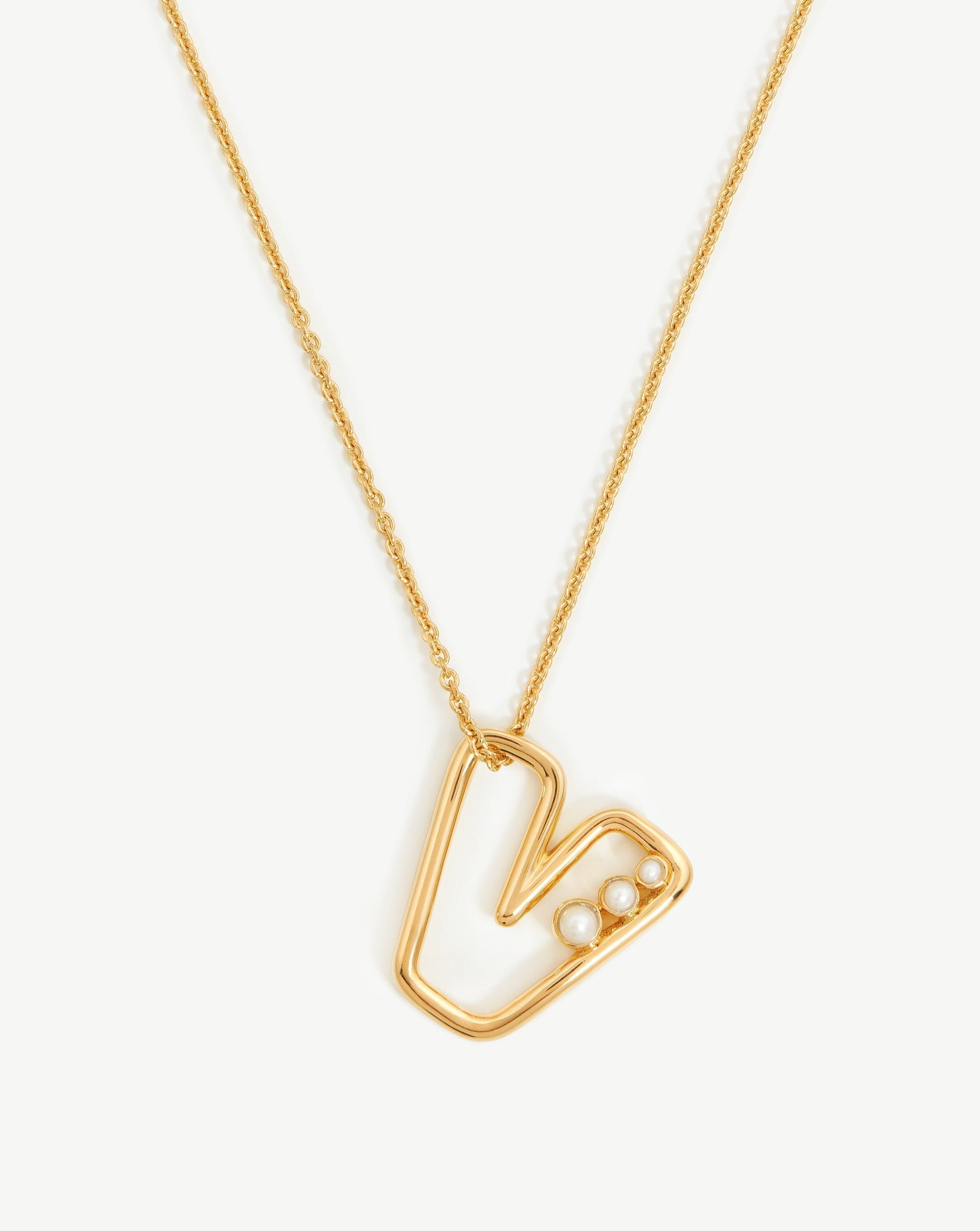 Chubby Pearl Initial Pendant Necklace  - Initial V | 18ct Gold Vermeil/Pearl