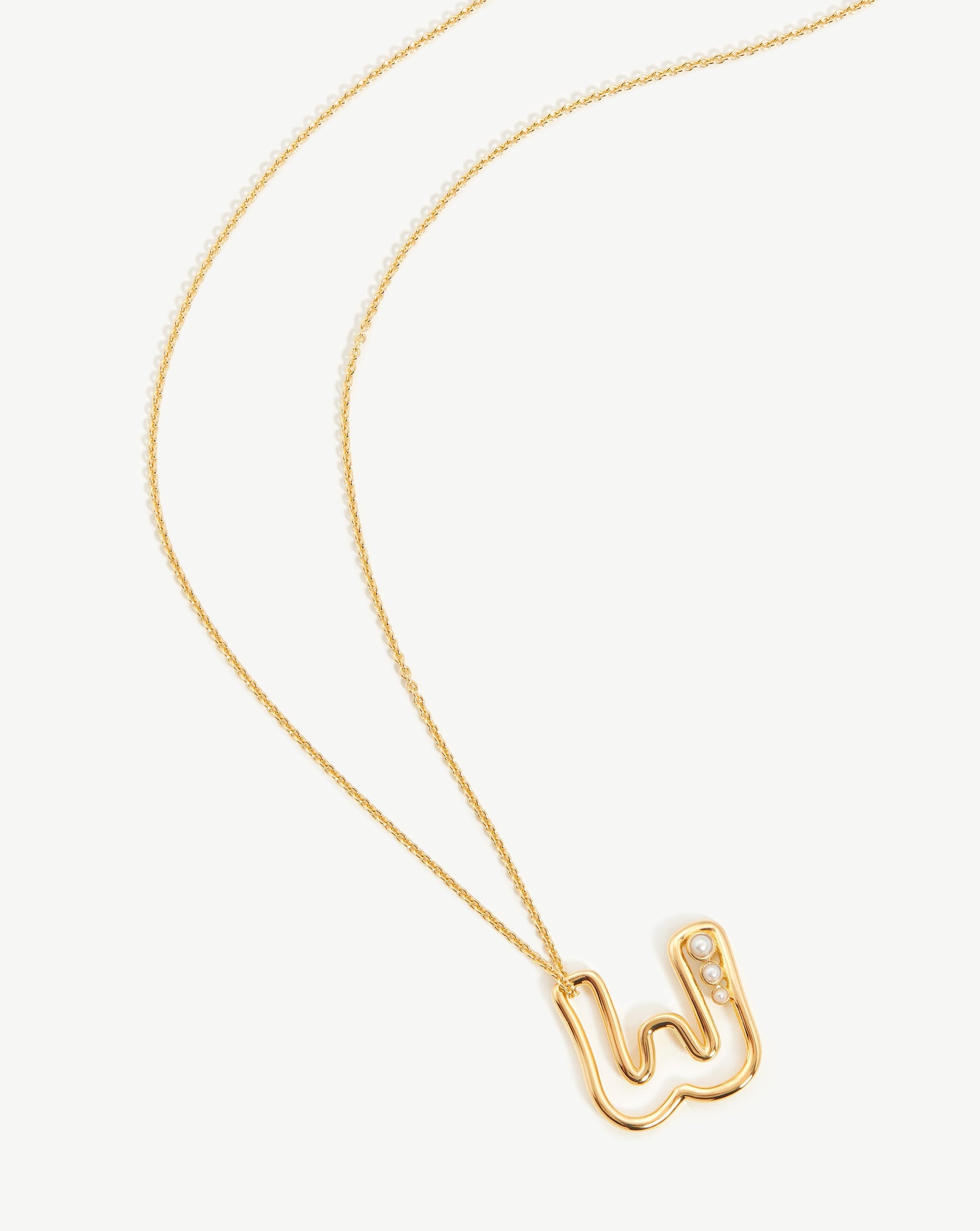 Chubby Pearl Initial Pendant Necklace  - Initial W | 18ct Gold Vermeil/Pearl
