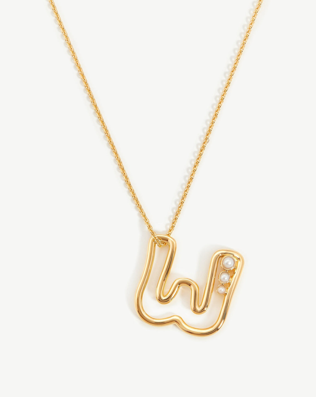 Chubby Pearl Initial Pendant Necklace  - Initial W | 18ct Gold Vermeil/Pearl