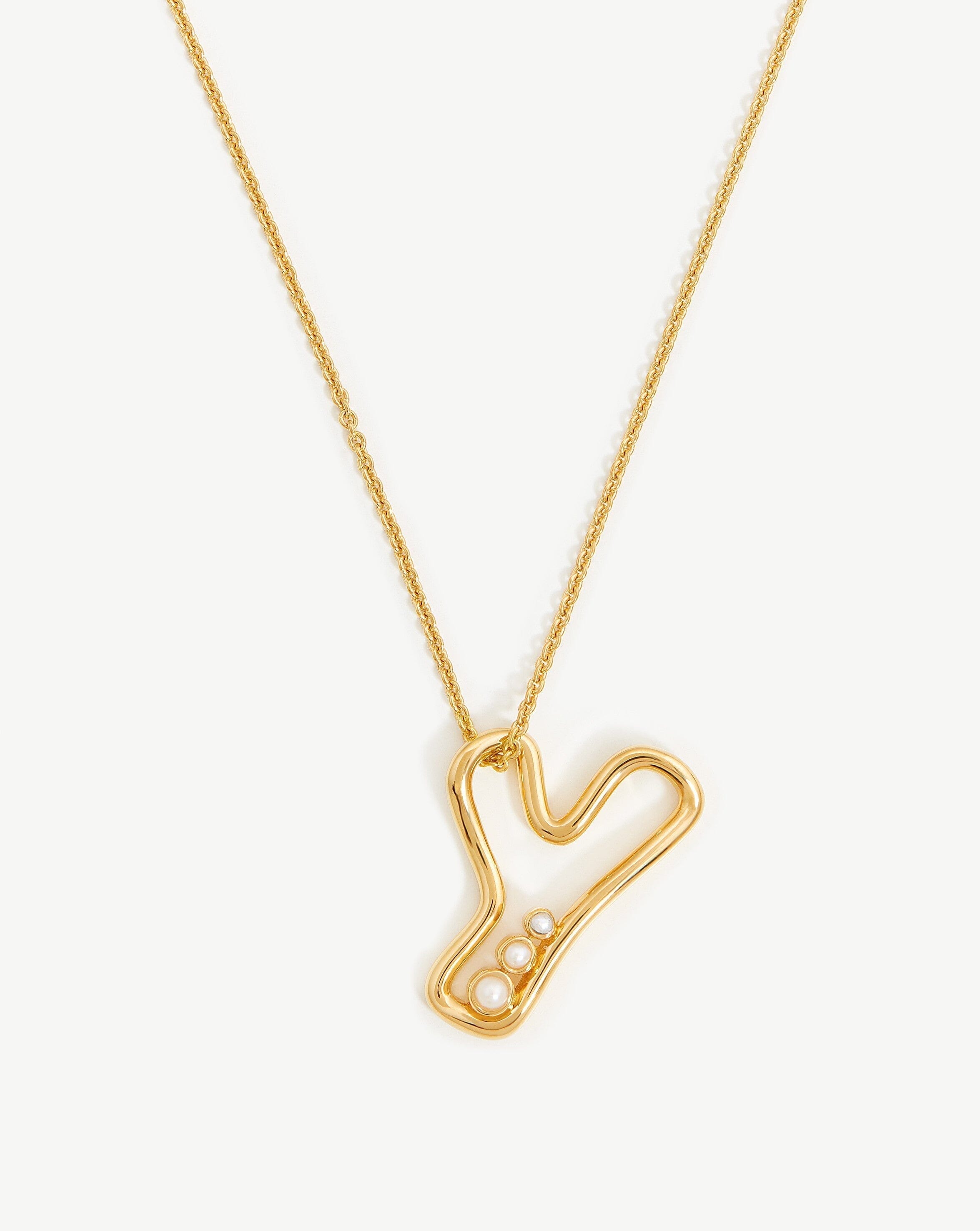 Chubby Pearl Initial Pendant Necklace  - Initial Y | 18ct Gold Vermeil/Pearl