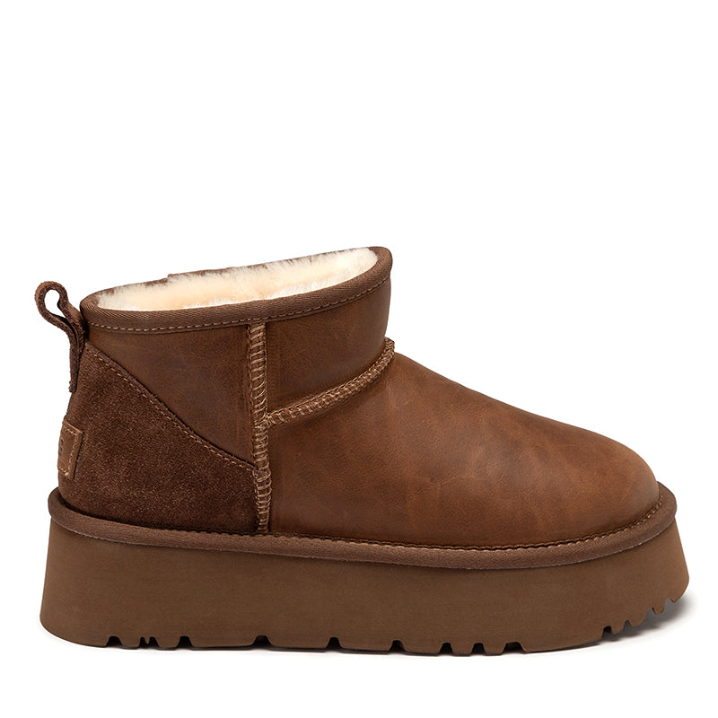 Platform Mini Oiled Leather Ugg Boots