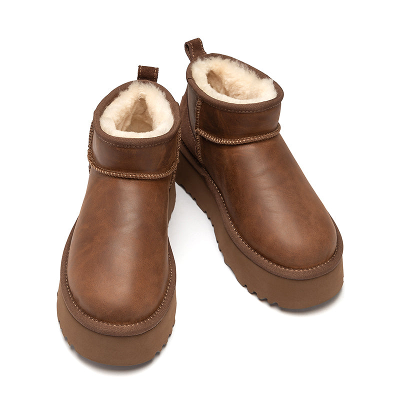 Platform Mini Oiled Leather Ugg Boots