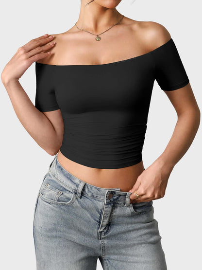 Top Luzlie con spalle scoperte a manica corta