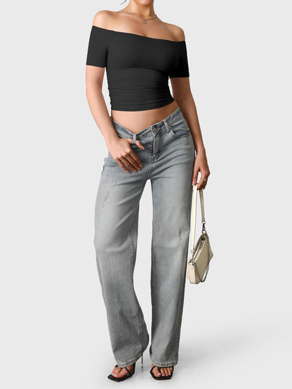 Top Luzlie con spalle scoperte a manica corta