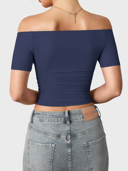 Top Luzlie con spalle scoperte a manica corta