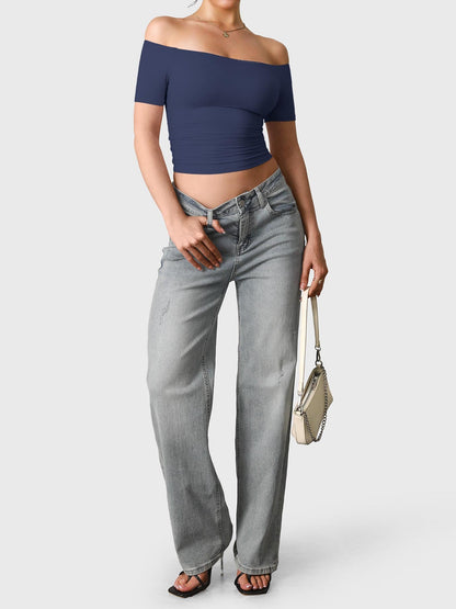 Top Luzlie con spalle scoperte a manica corta