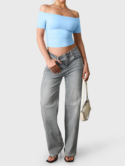 Top Luzlie con spalle scoperte a manica corta