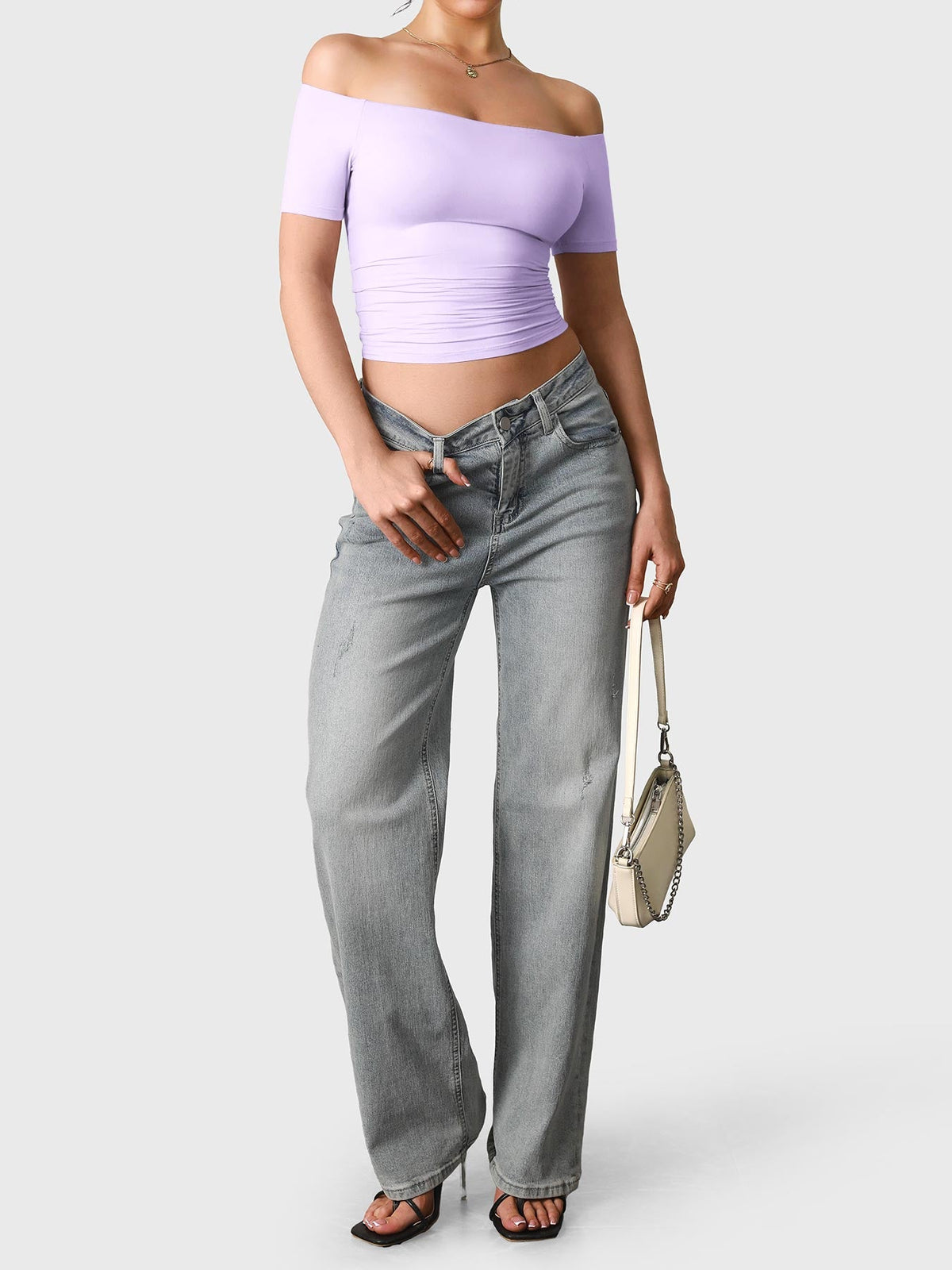 Top Luzlie con spalle scoperte a manica corta