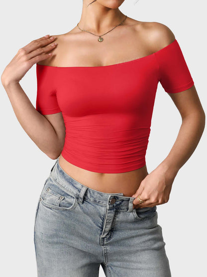 Top Luzlie con spalle scoperte a manica corta
