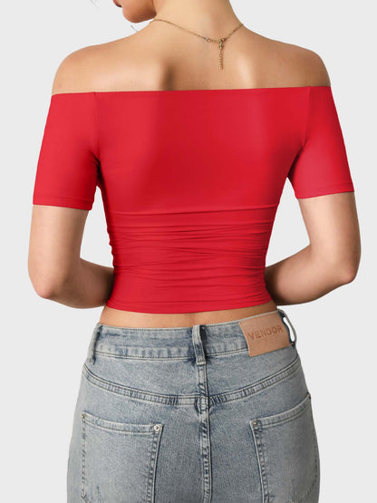 Top Luzlie con spalle scoperte a manica corta
