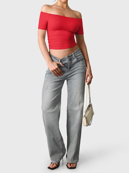 Top Luzlie con spalle scoperte a manica corta