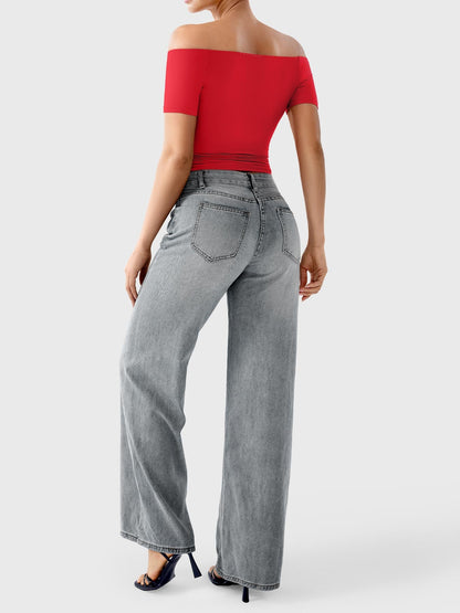 Top Luzlie con spalle scoperte a manica corta