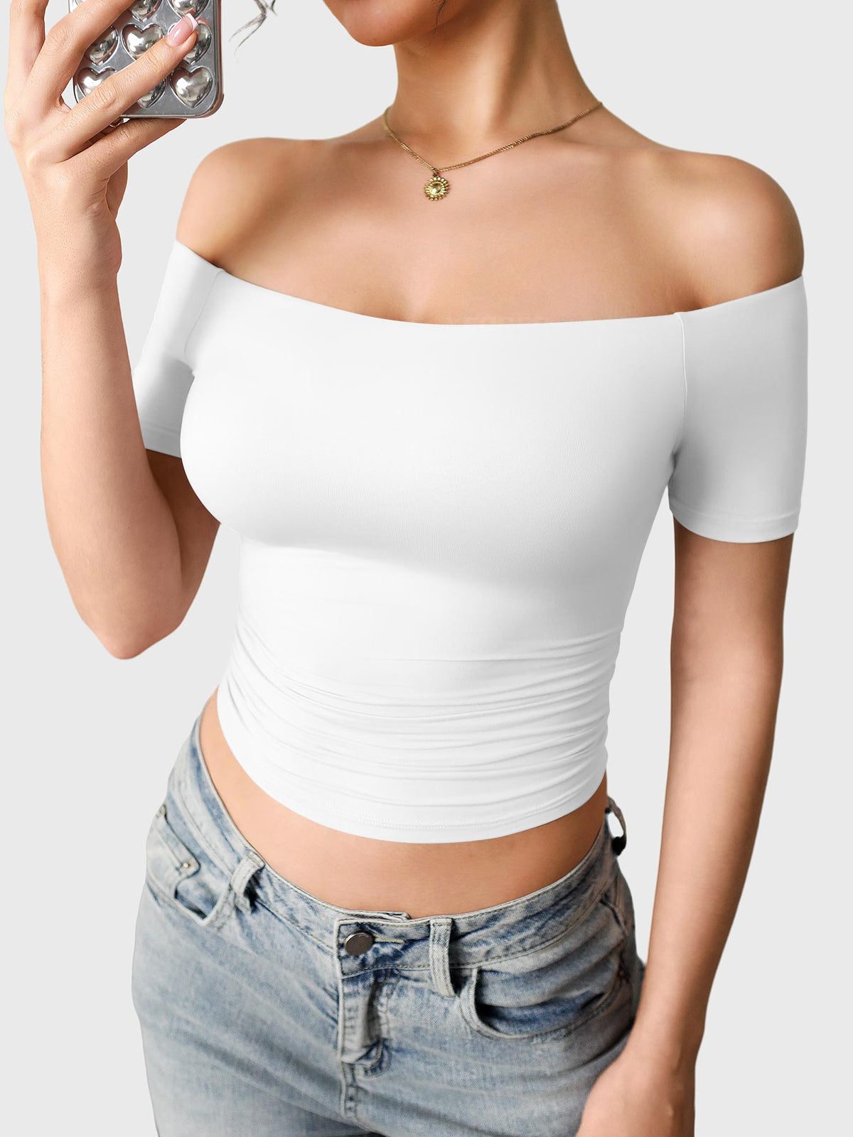 Top Luzlie con spalle scoperte a manica corta